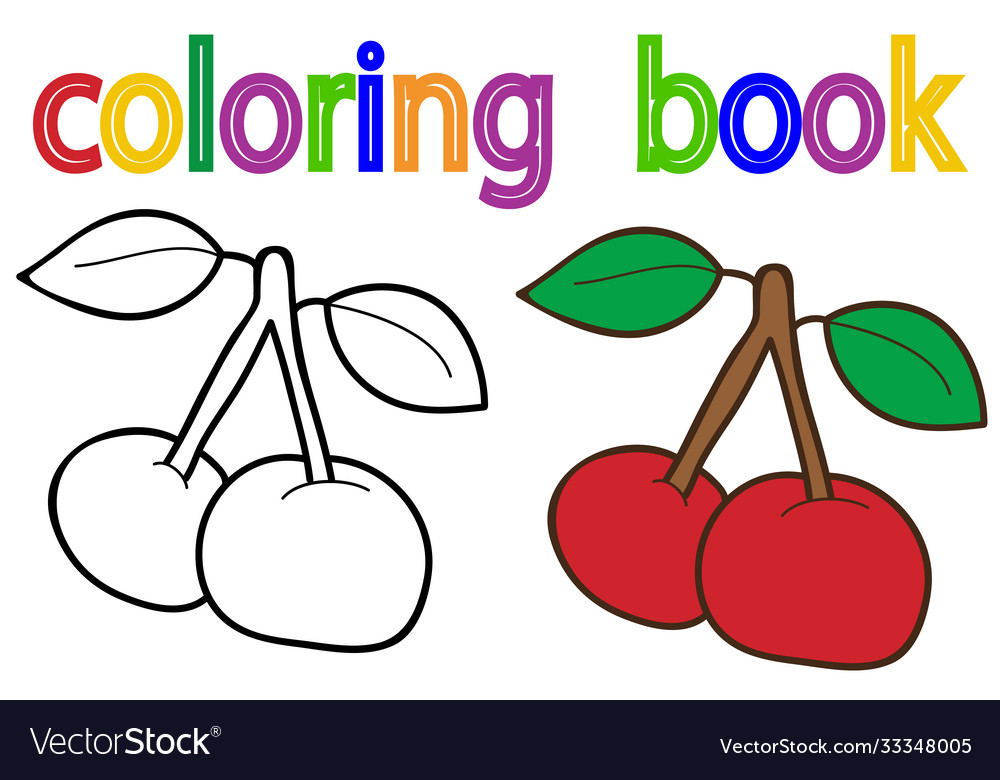 White Background Book Coloring Cherry Cartoon Vector Image