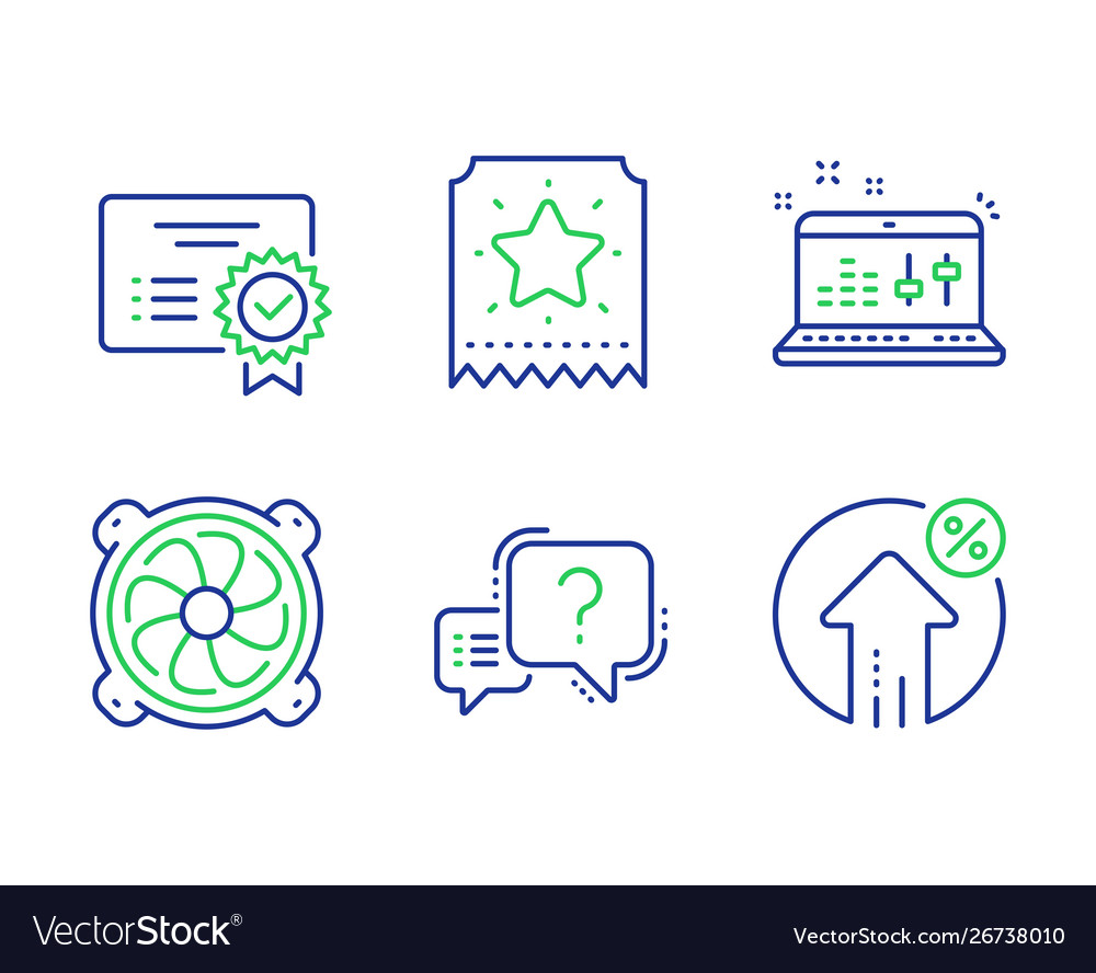 Certificate computer fan and question mark icons