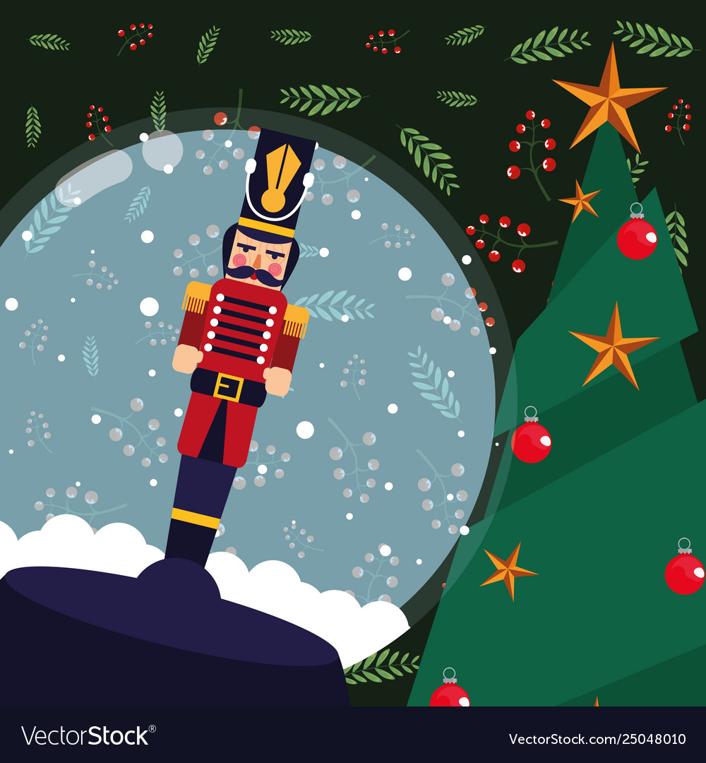 Christmas nutcracker snowglobe tree decoration Vector Image