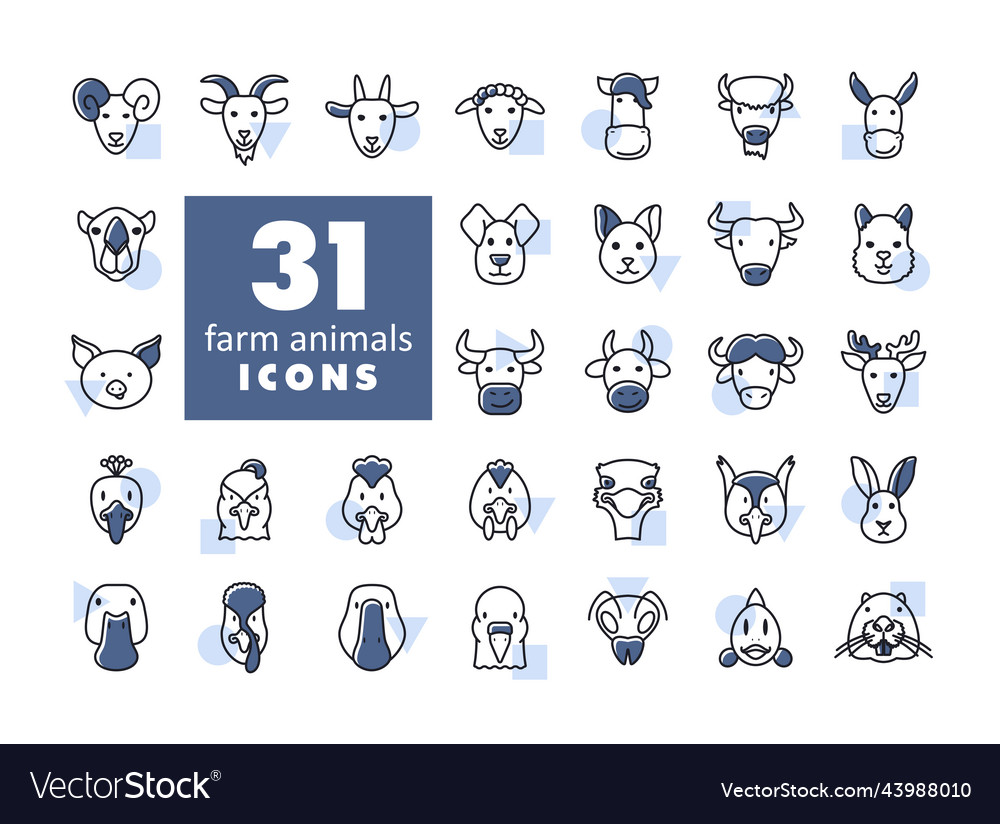 Farm animals isolated icons set