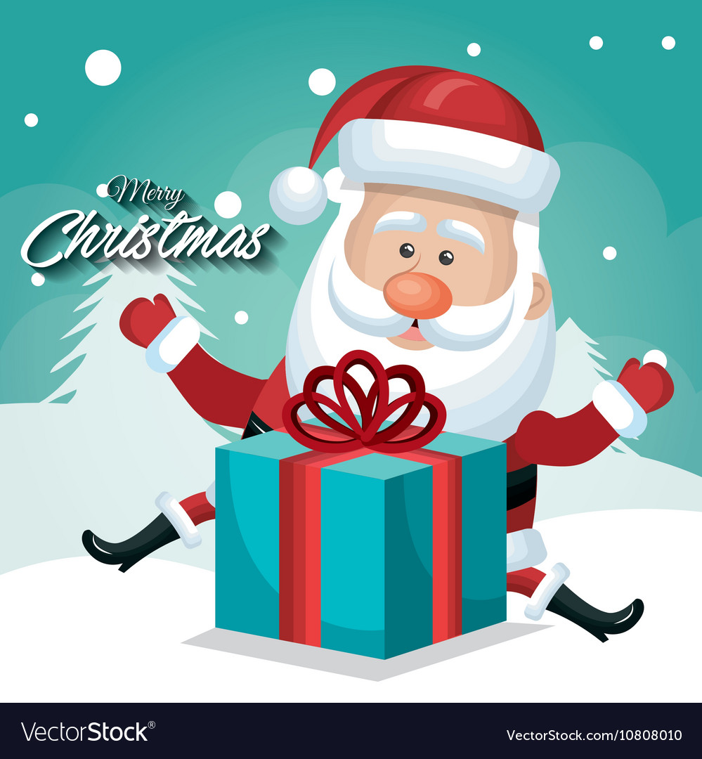 Happy santa claus with big gift card merry