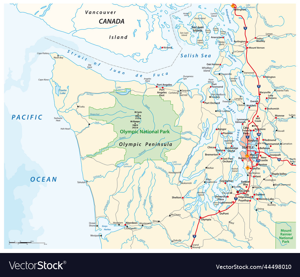 Map surrounding olympic peninsula washington usa Vector Image