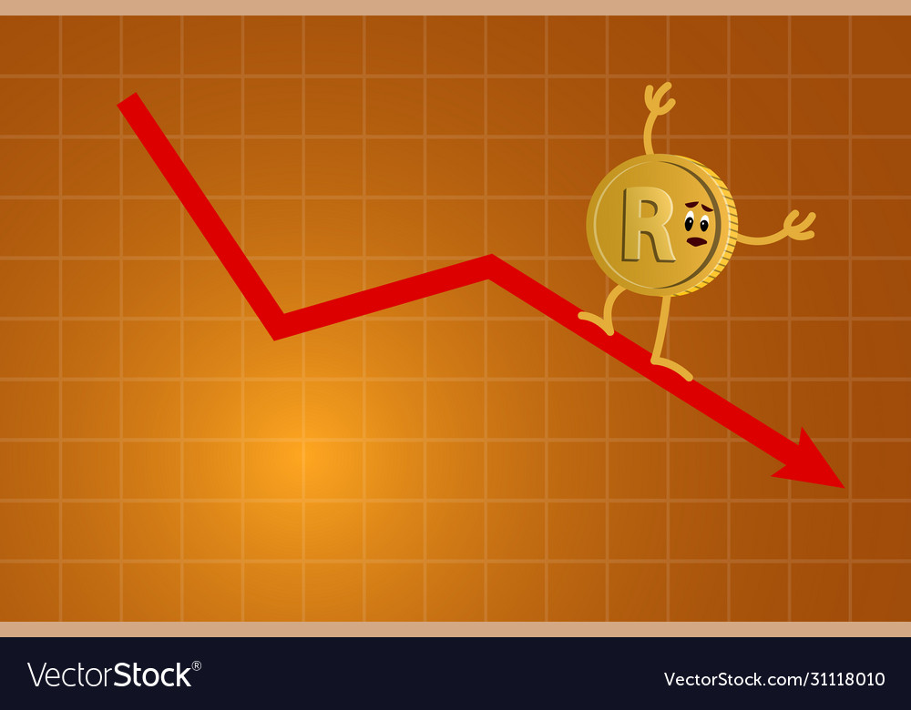 Rand coin character and arrow down