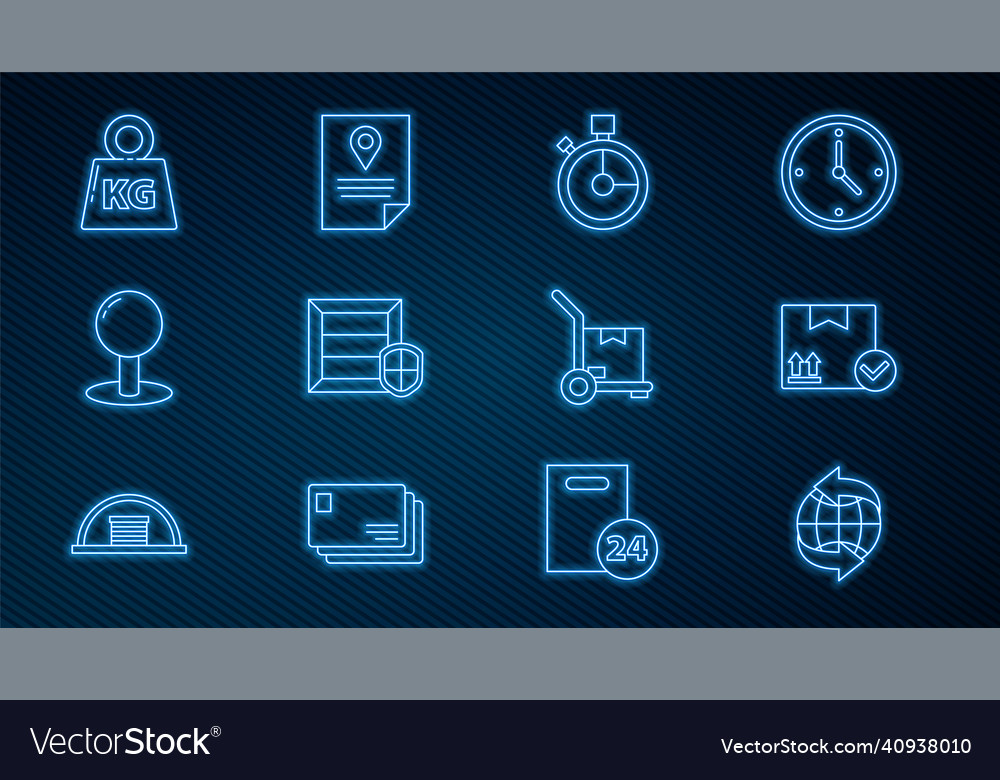 Set line worldwide package box with check mark vector image Set line worldwide package box with check mark