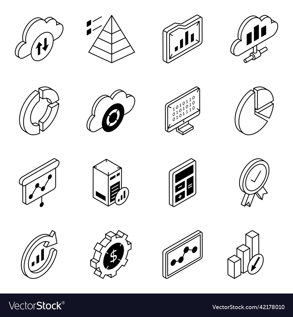 Set of data analytics isometric icons