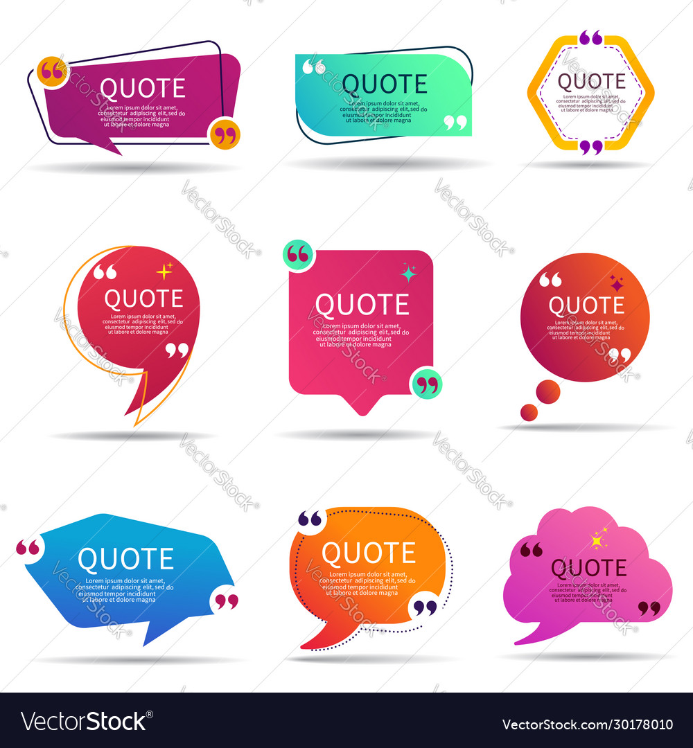 Set speech quote text box gradient color vector image Set speech quote text box gradient color