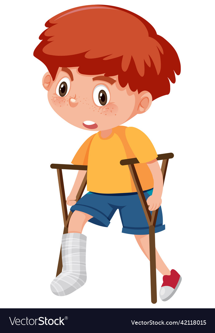 A boy wearing leg splint cartoon character Vector Image