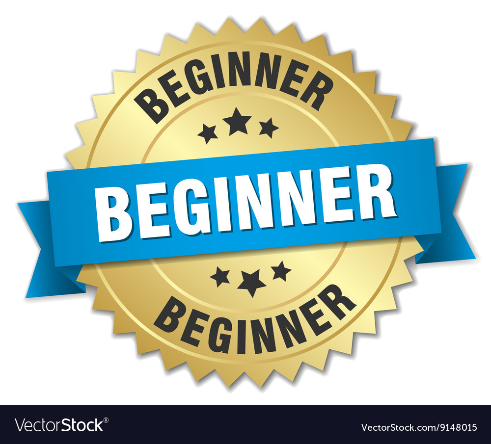Beginner 3d gold badge with blue ribbon Royalty Free Vector