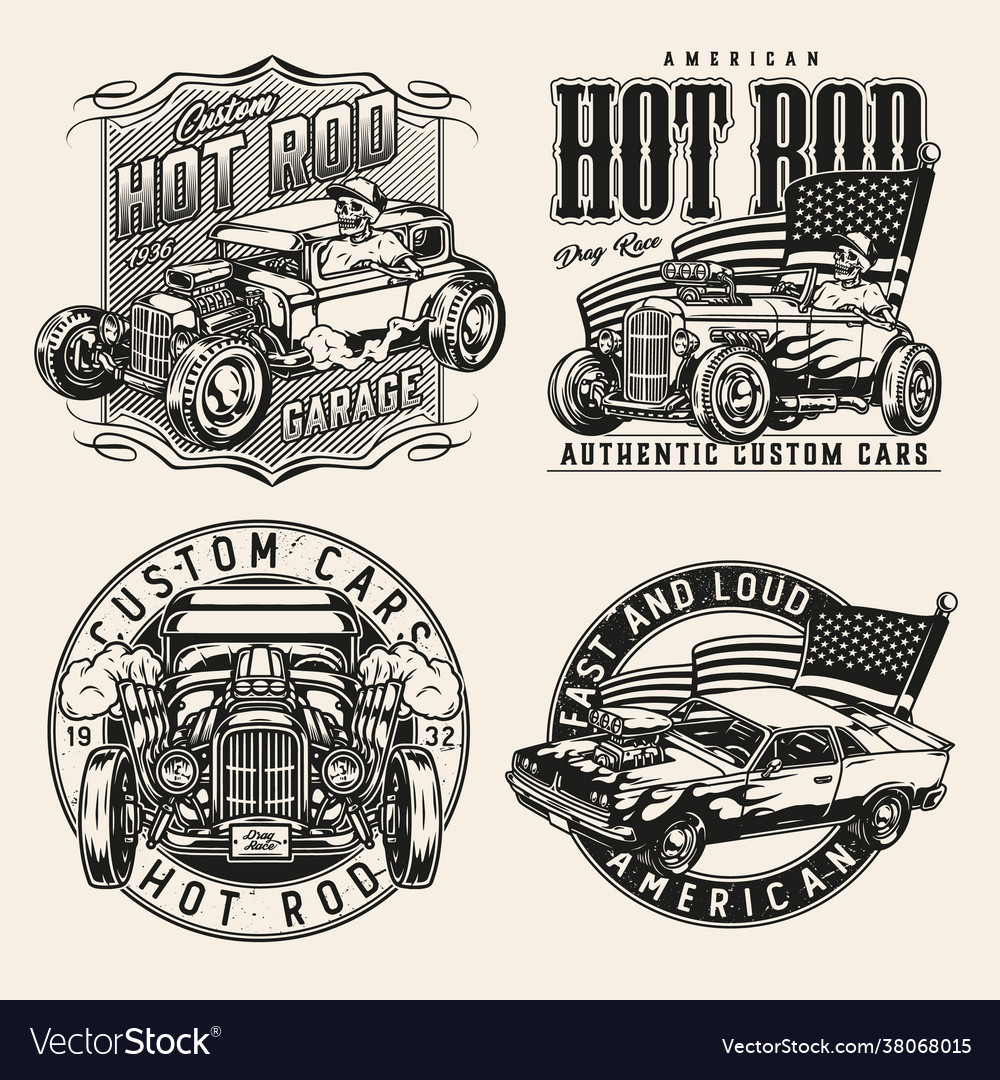 Custom cars vintage badges set Royalty Free Vector Image