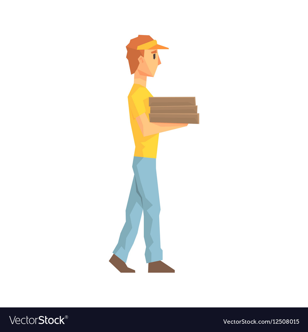 Guy carrying pile of pizza boxes delivery company