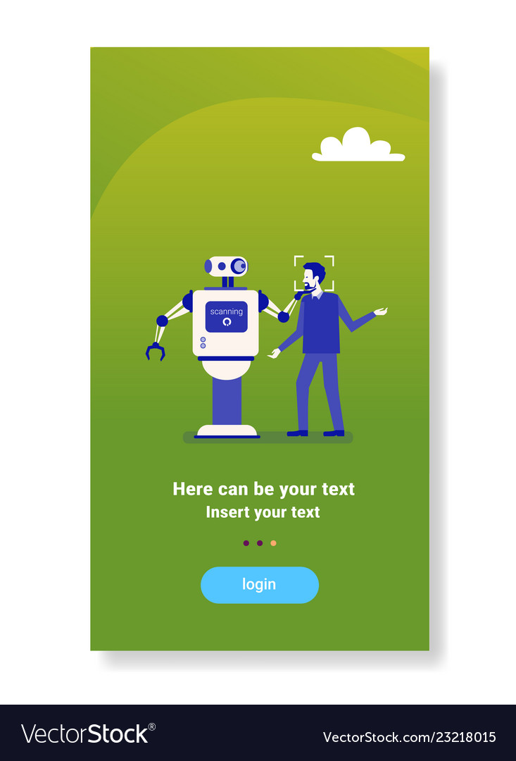 Robot scanning man face getting access vector image Robot scanning man face getting access