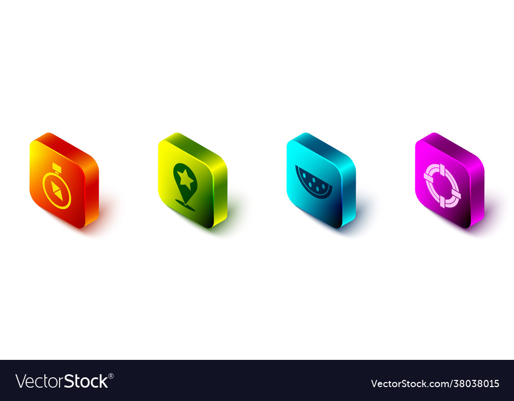 Set isometric compass map pointer with star vector image Set isometric compass map pointer with star
