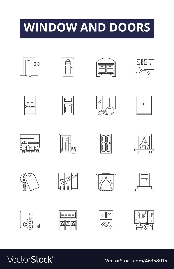 Window and doors line icons signs