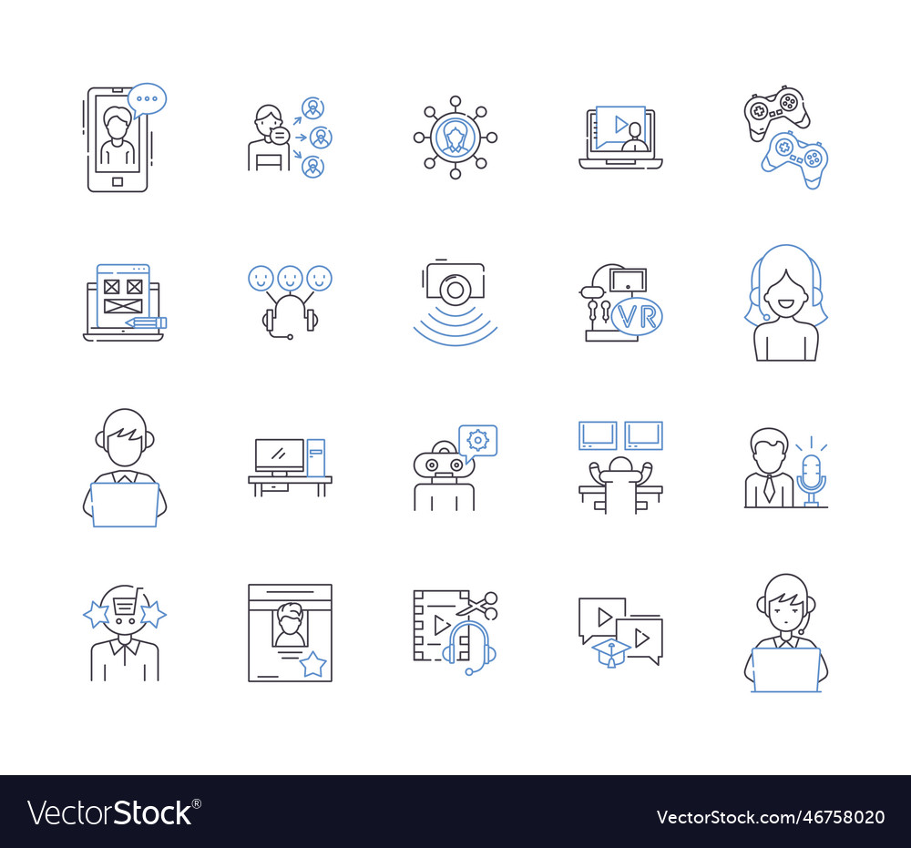 Artificial intelligence learning outline icons vector image Artificial intelligence learning outline icons
