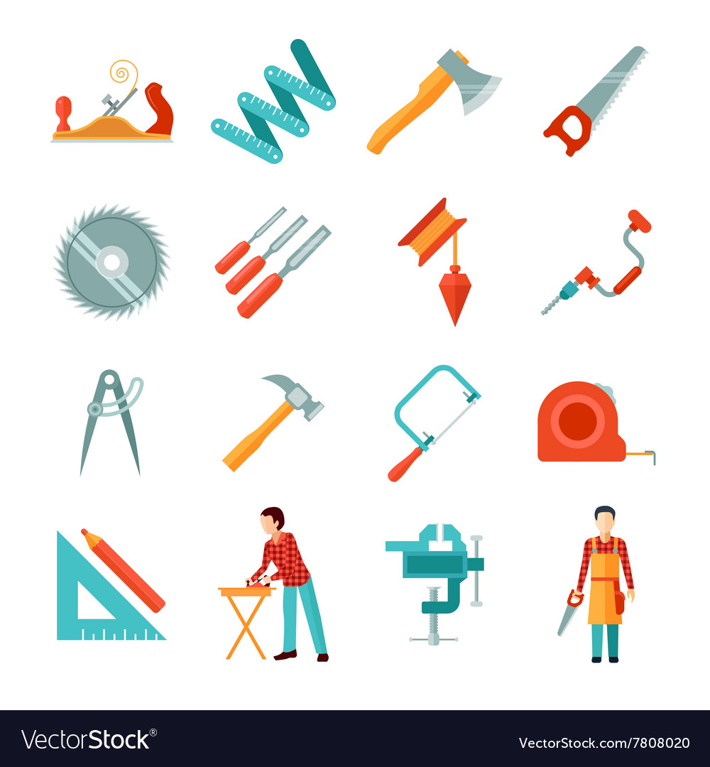 Carpenter icon flat set Royalty Free Vector Image