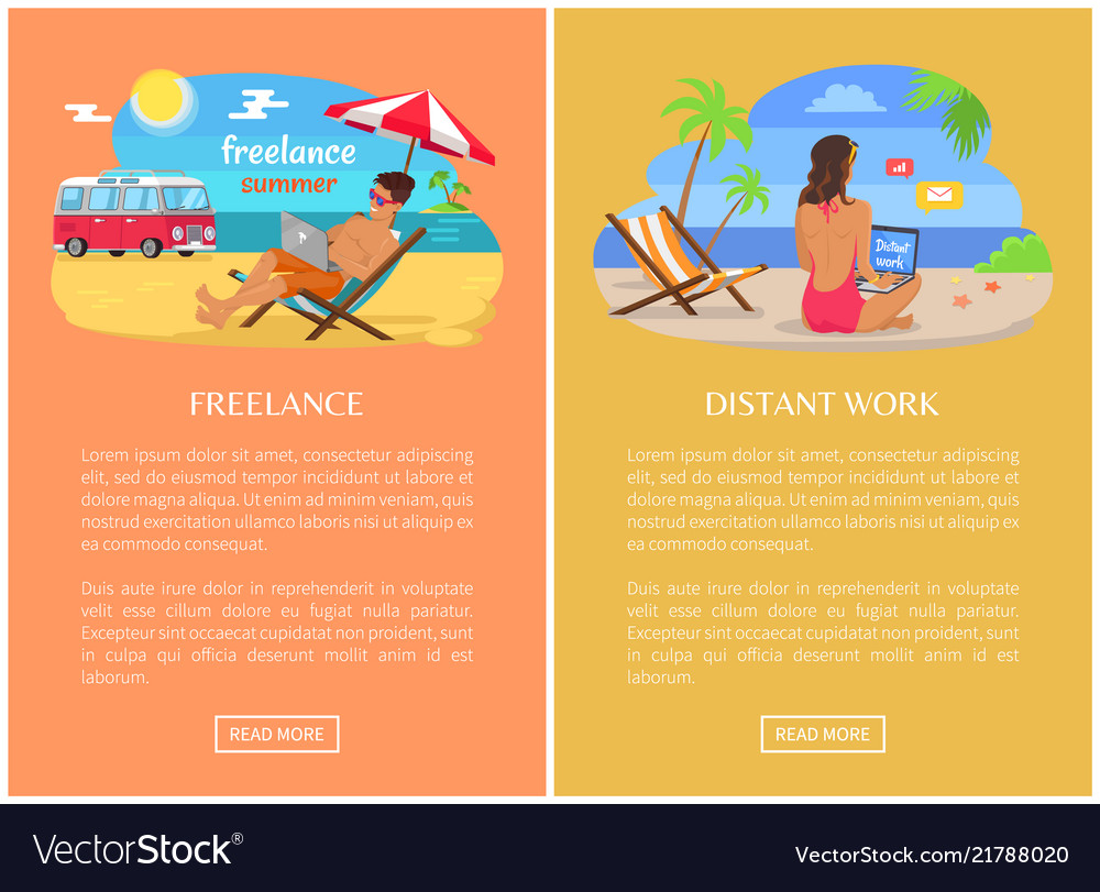 Freelance and distant work promo web pages set