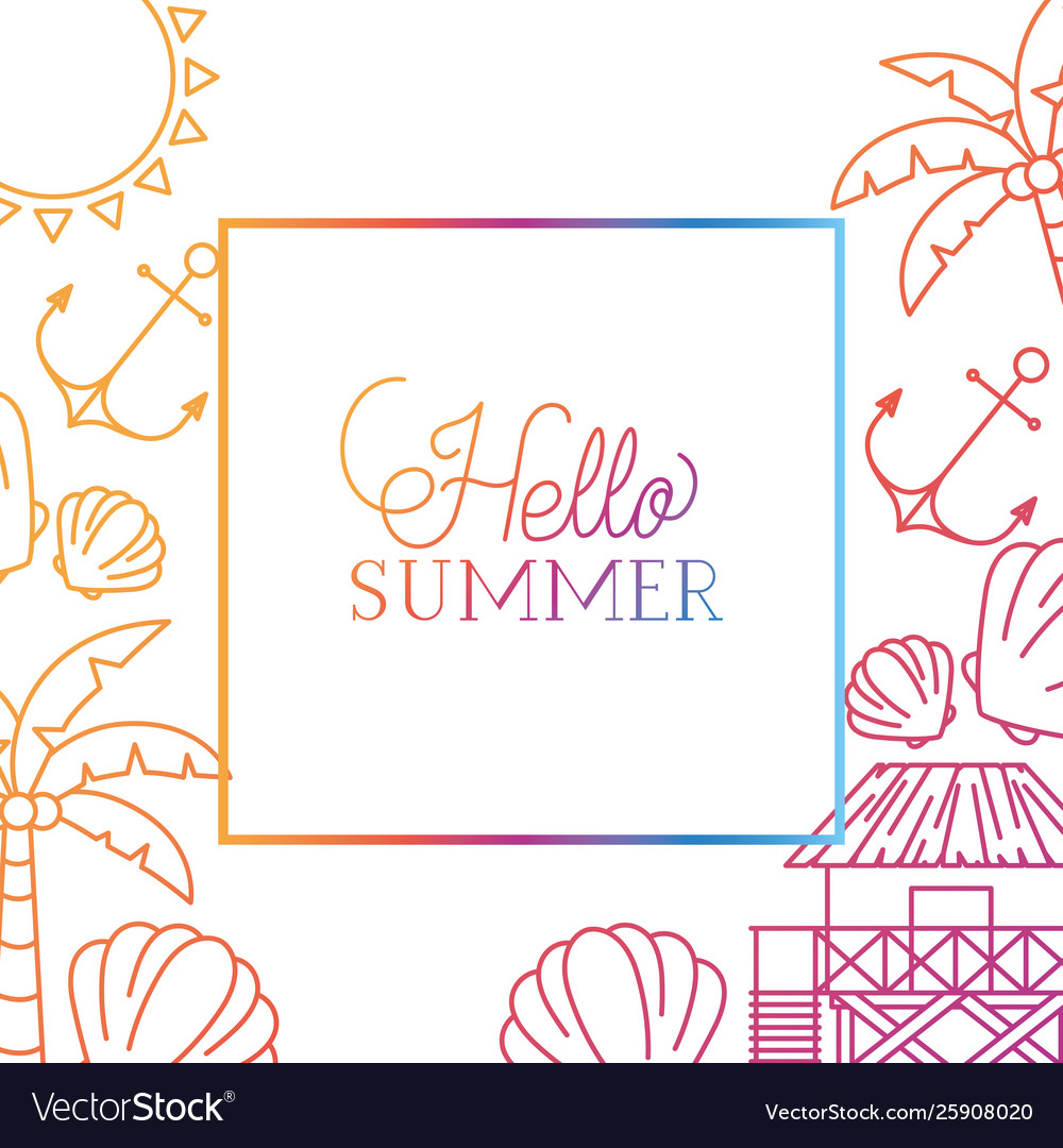 Hello summer label with colorful frame