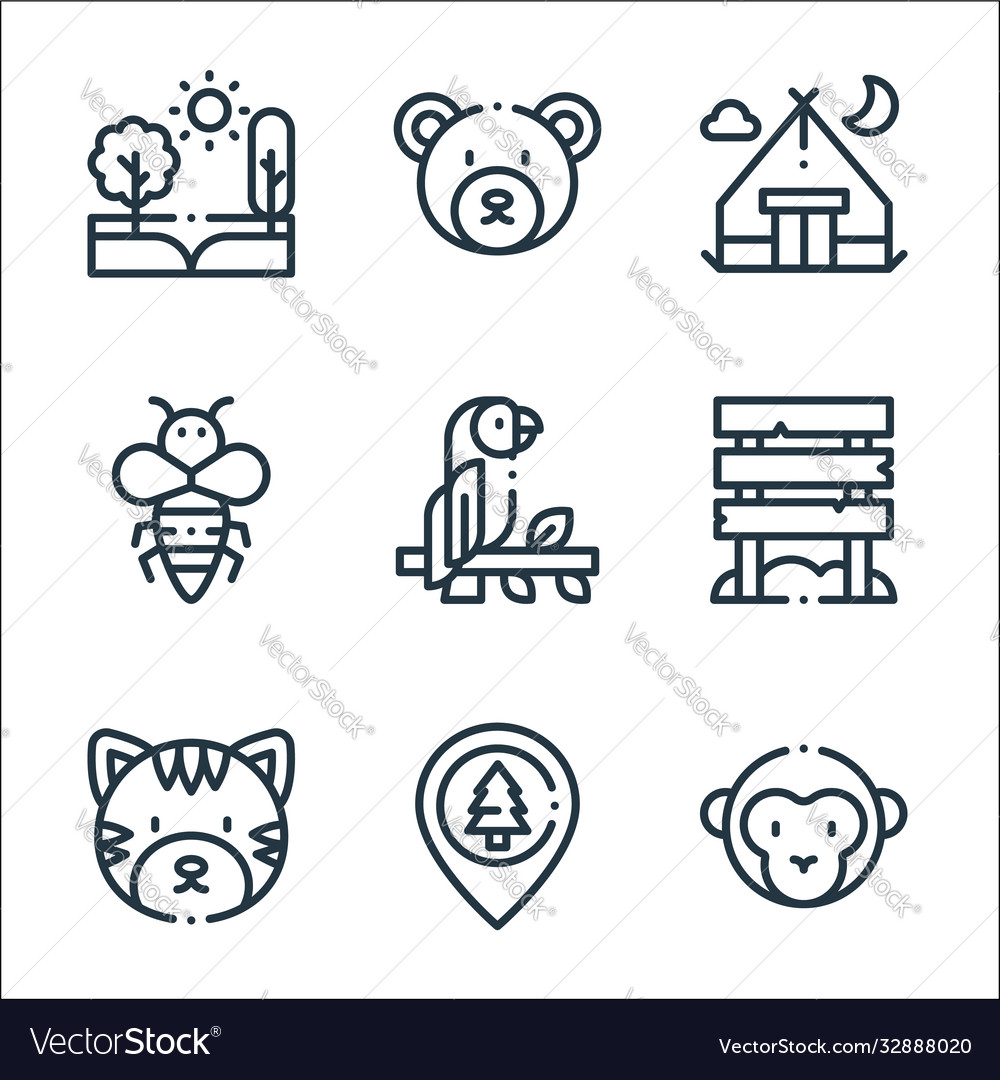 Jungle line icons linear set quality