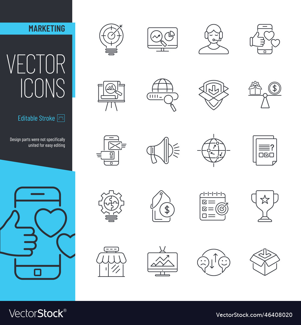 Marketing simple line icon set