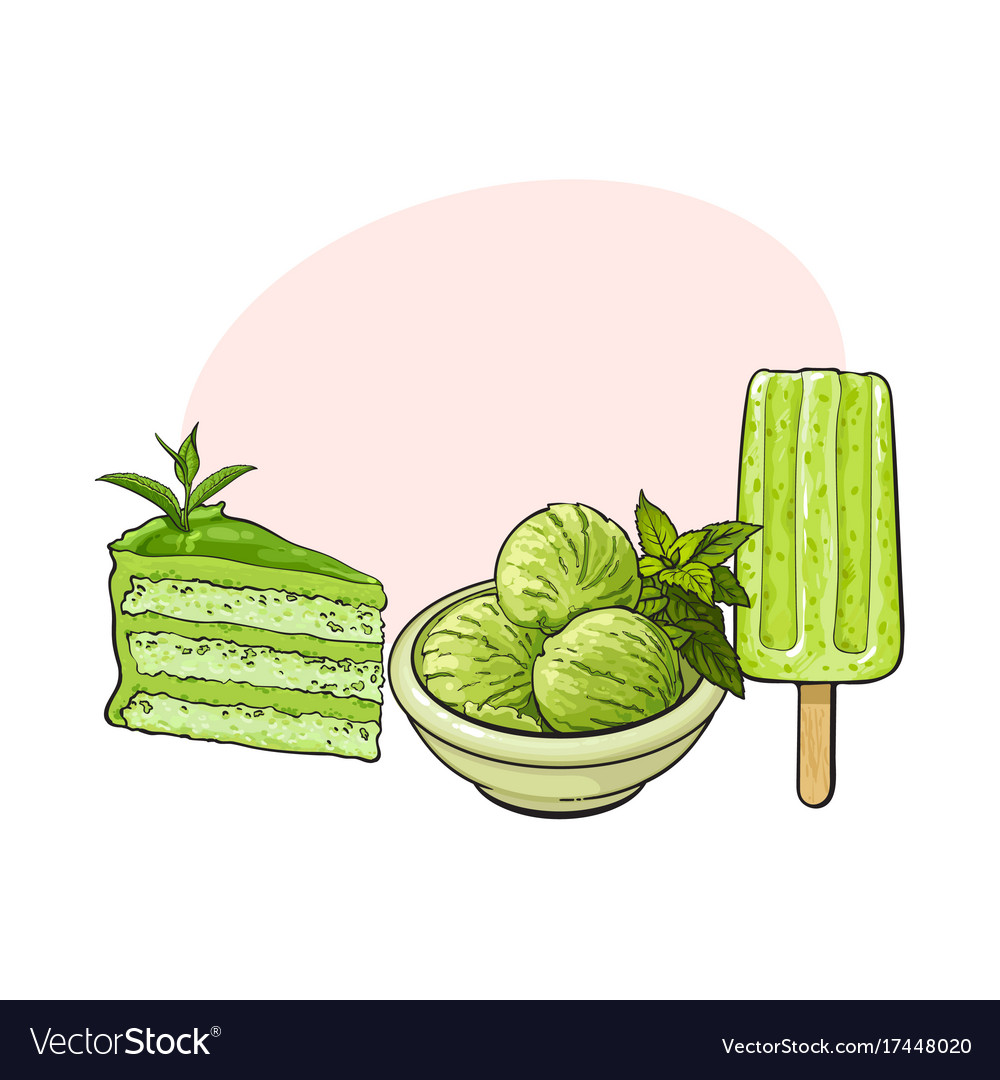 matcha green tea ice cream cake popsicle vector image