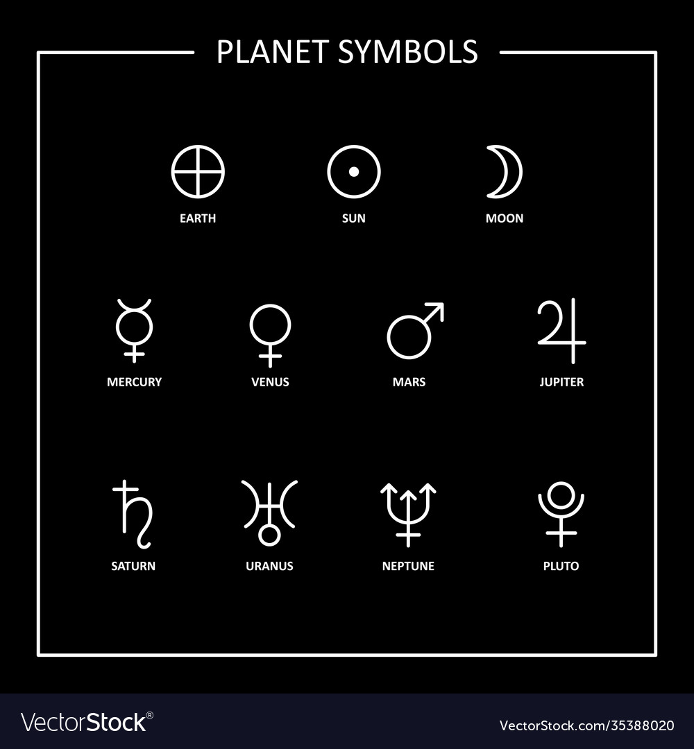 Planet symbols signs on black background Vector Image