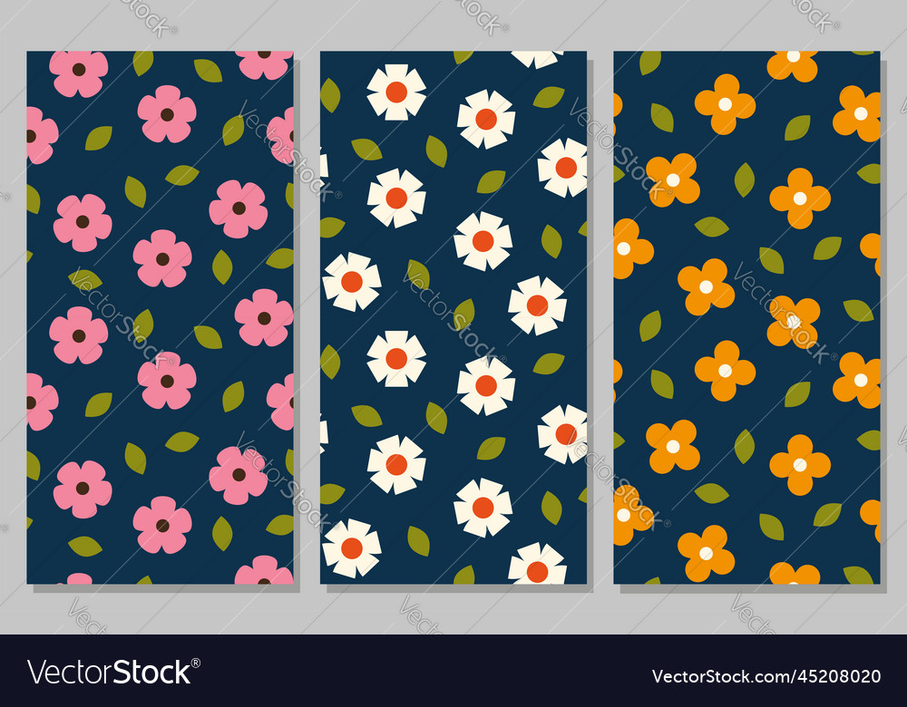 Three seamless patterns with meadow flowers