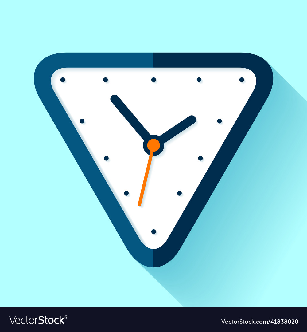 Triangle clock icon in flat style timer on blue b Vector Image Triangle clock icon in flat style timer on blue b