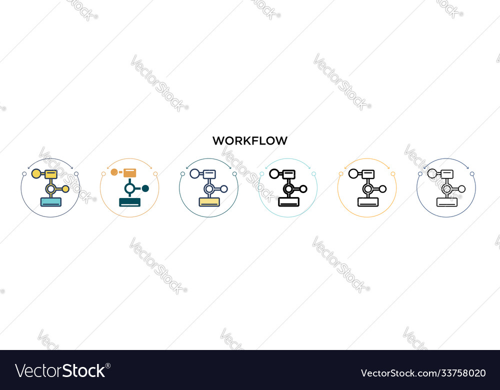 Workflow icon in filled thin line outline vector image Workflow icon in filled thin line outline
