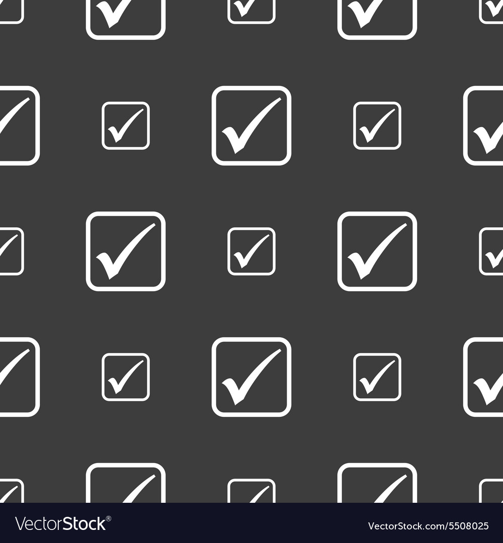 A check mark icon sign seamless pattern on gray