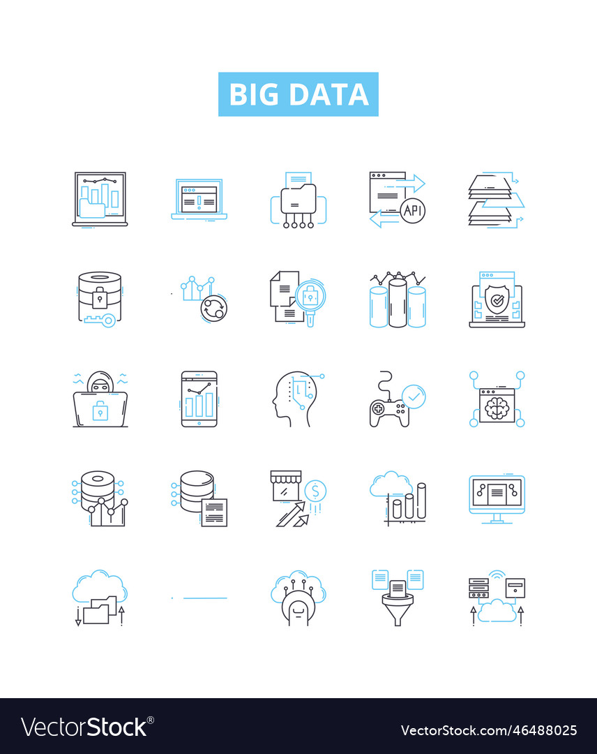 Big data line icons set hadoop analytics vector image Big data line icons set hadoop analytics