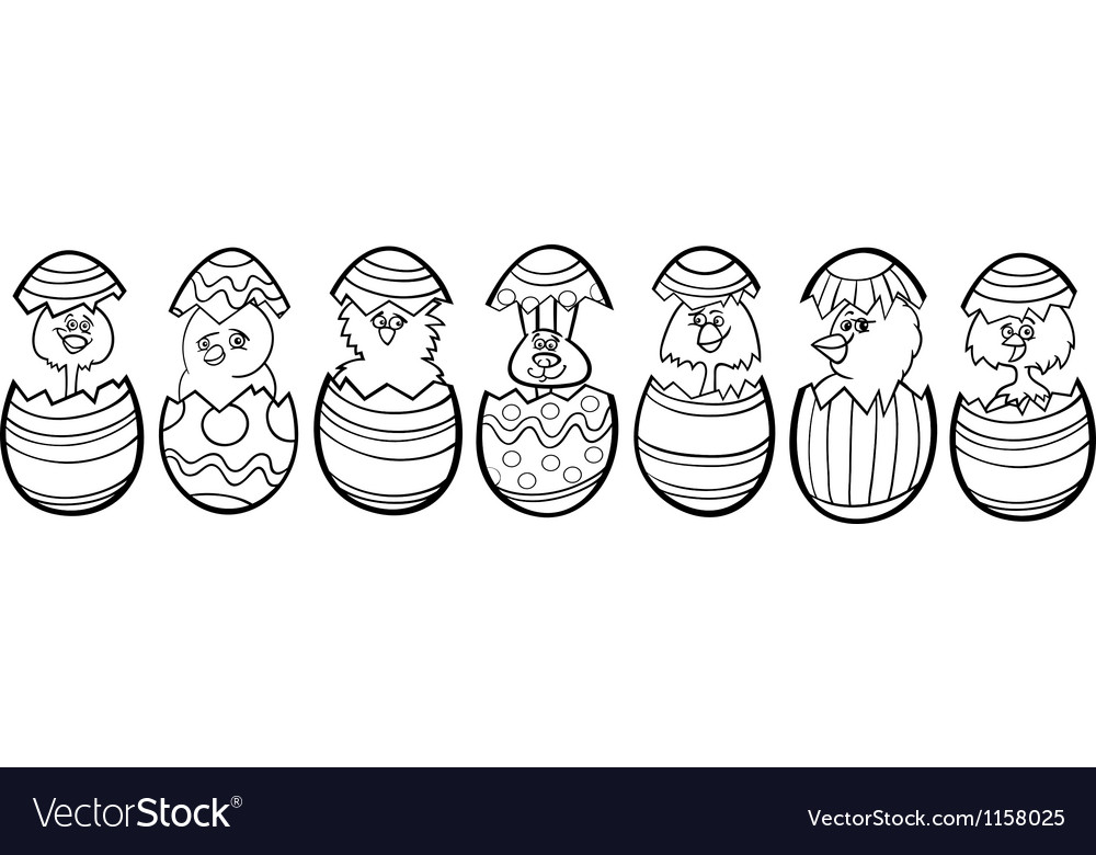 chickens in easter eggs cartoon for coloring vector image