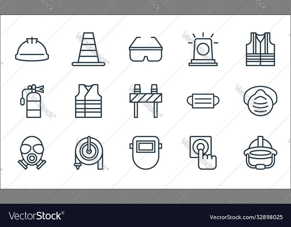 Flat rescue and protective line icons linear set