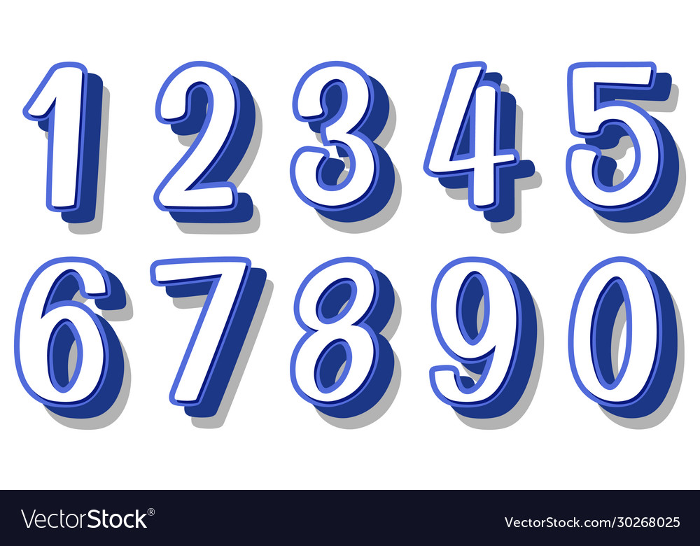 Font design for numbers one to zero on white
