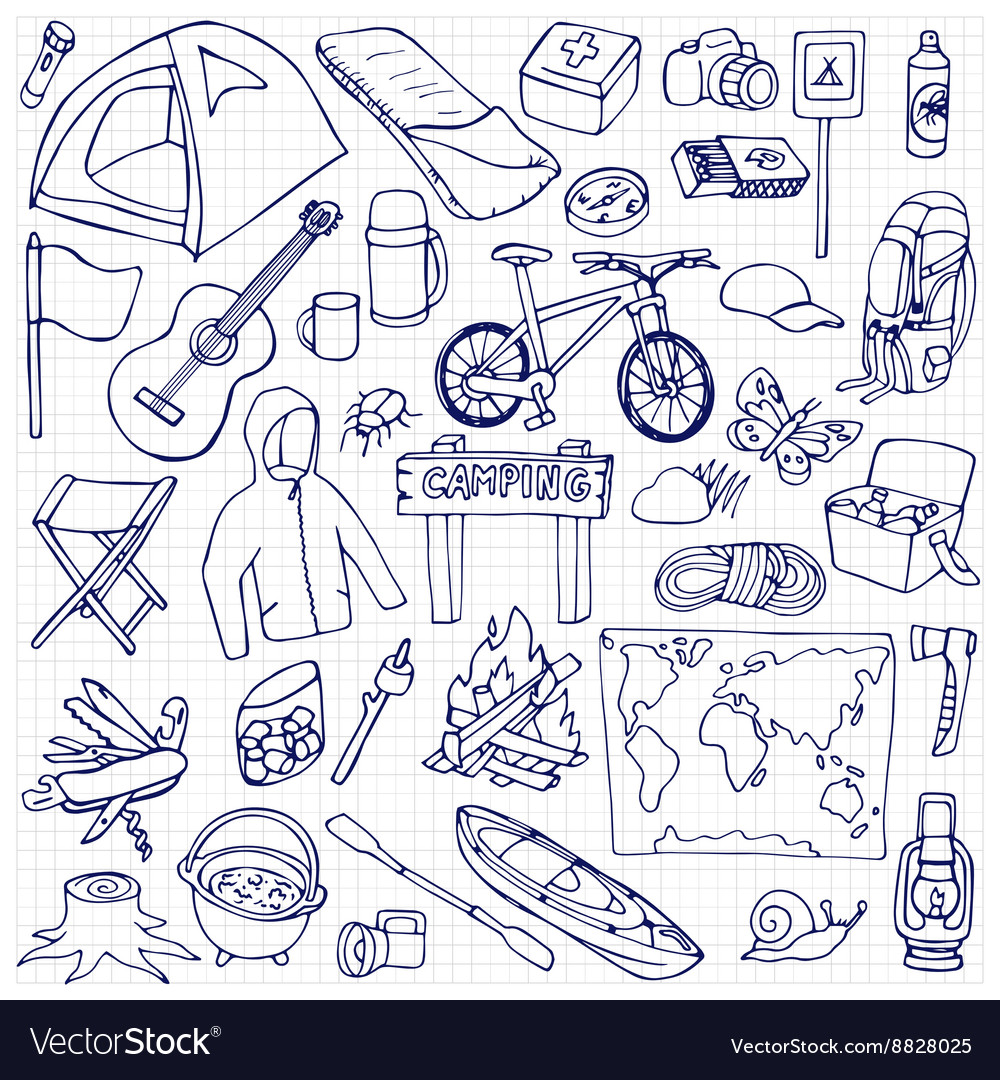 Hand Drawn Camping Set Royalty Free Vector Image