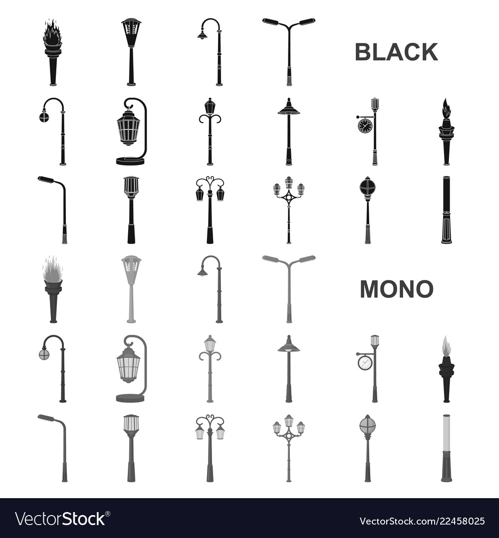 Lamp post black icons in set collection for design