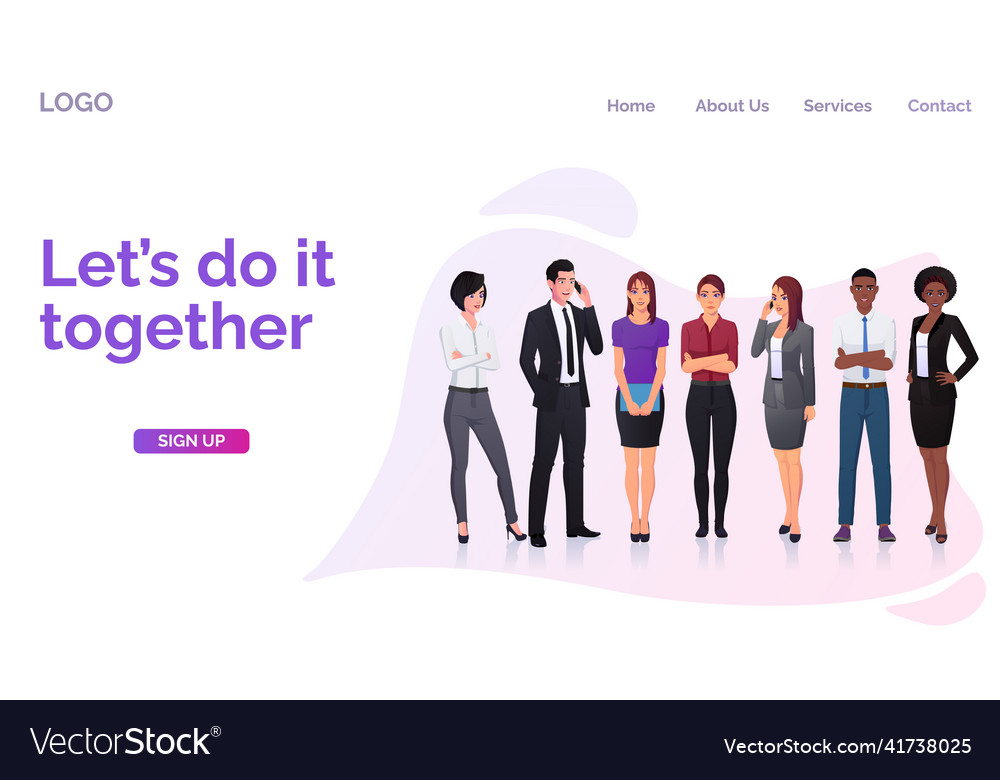 Landing page web design with business characters