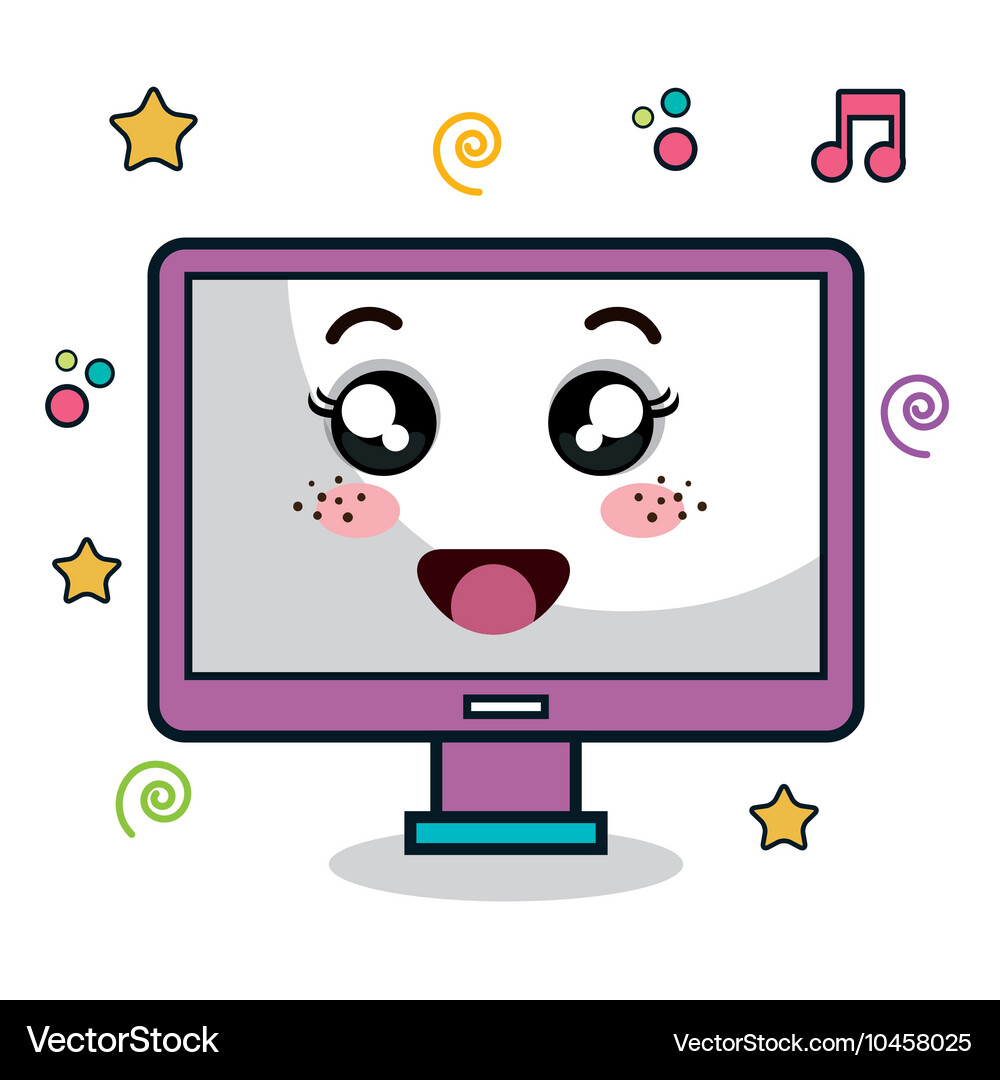 Monitor computer character icon Royalty Free Vector Image