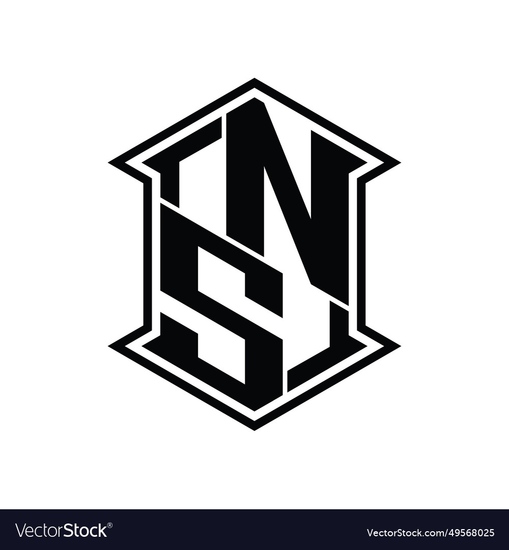 Ns logo monogram hexagon shield shape up and down Vector Image