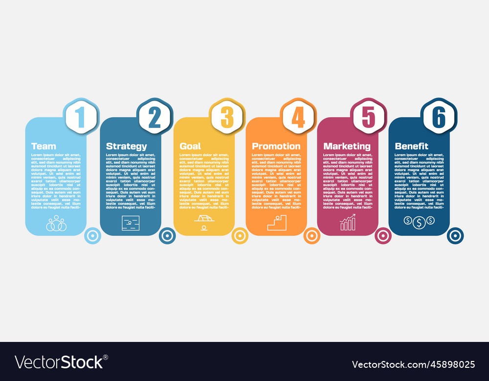 Rectangle colored bars with work flow and steps