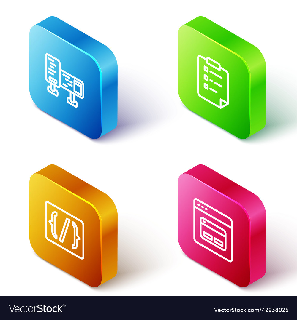 Set isometric line computer monitor screen