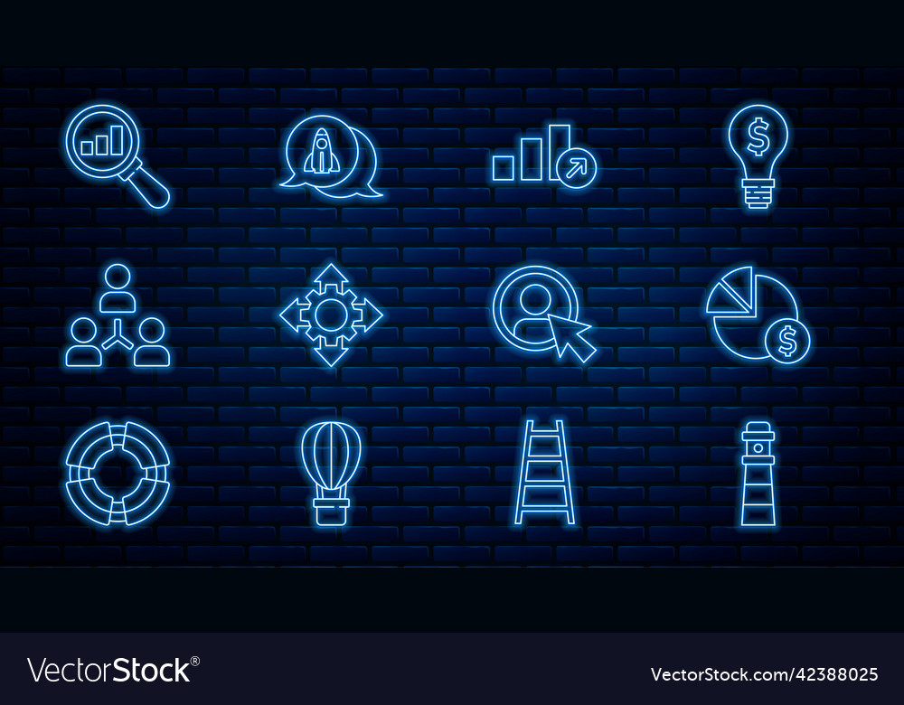 Set line lighthouse pie chart and dollar vector image Set line lighthouse pie chart and dollar