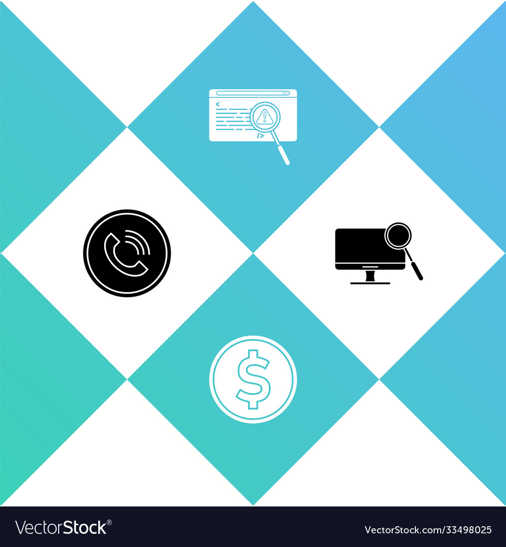 Set phone call coin money with dollar system bug vector image Set phone call coin money with dollar system bug