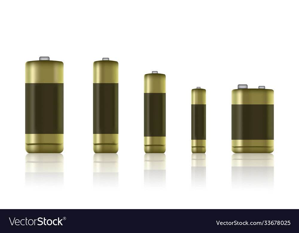 Set realistic alkaline batteries battery type Vector Image