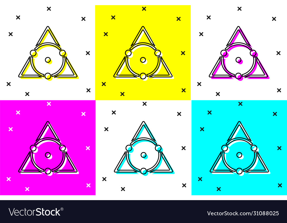 Set triangle math icon isolated on color