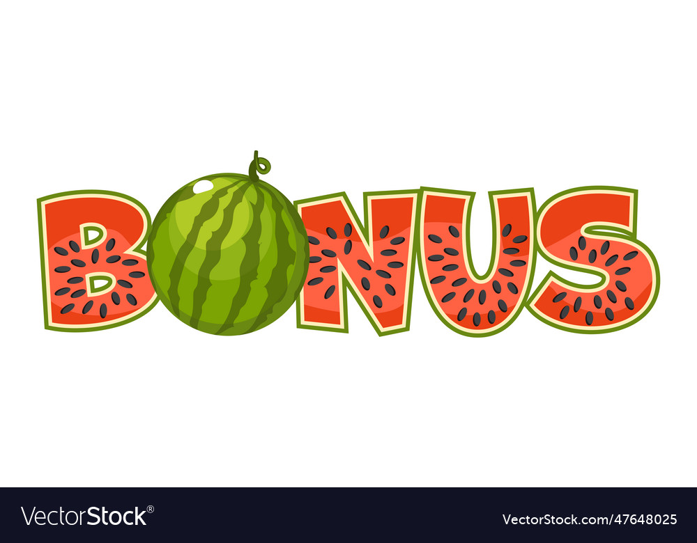 Watermelon texture text bonus icon with 2d