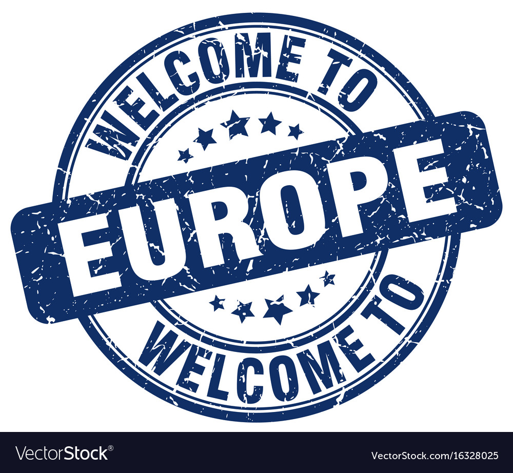 Welcome to europe blue round vintage stamp