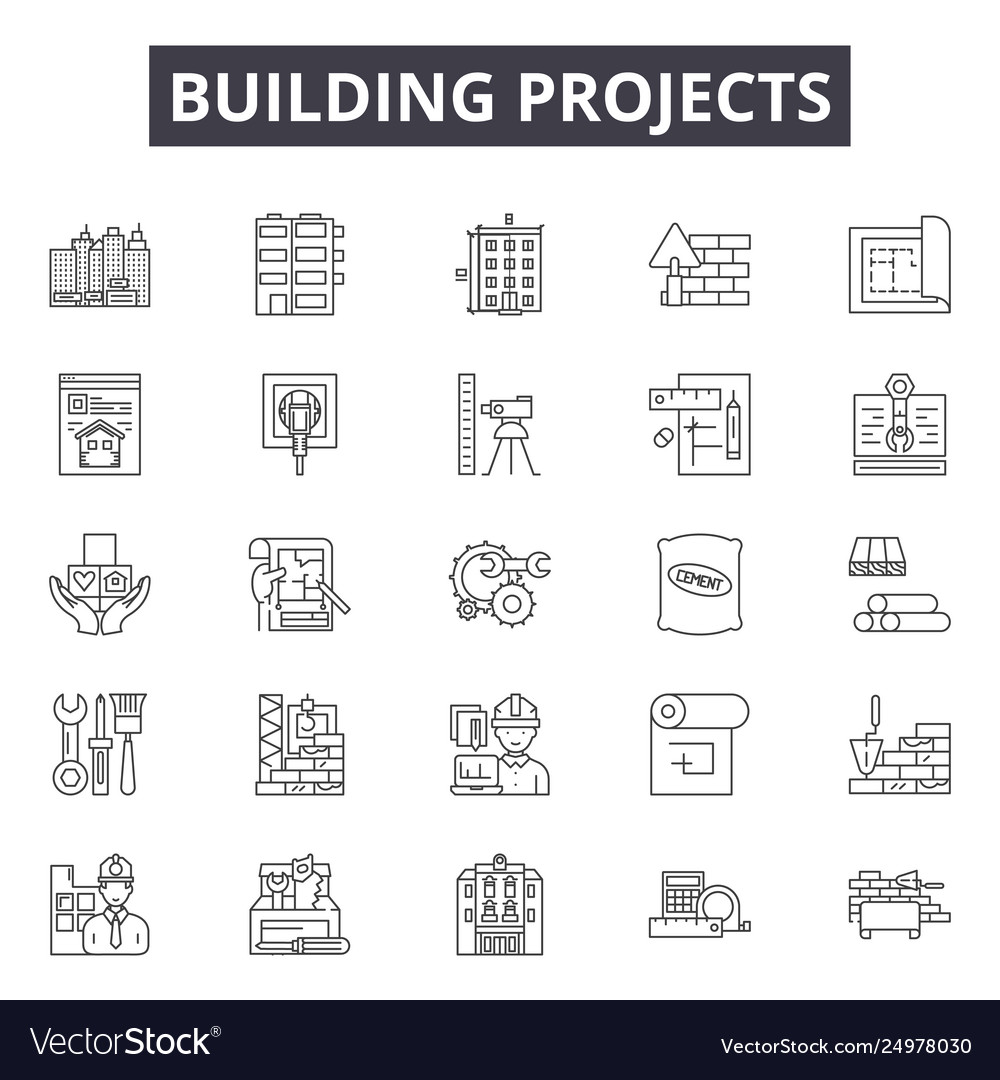 Building projects line icons signs set Vector Image Building projects line icons signs set