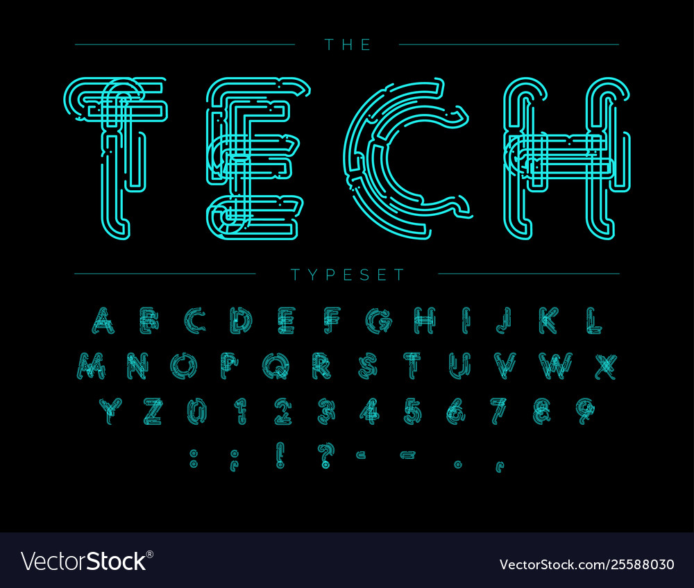 Cyber tech font contour scheme style Royalty Free Vector