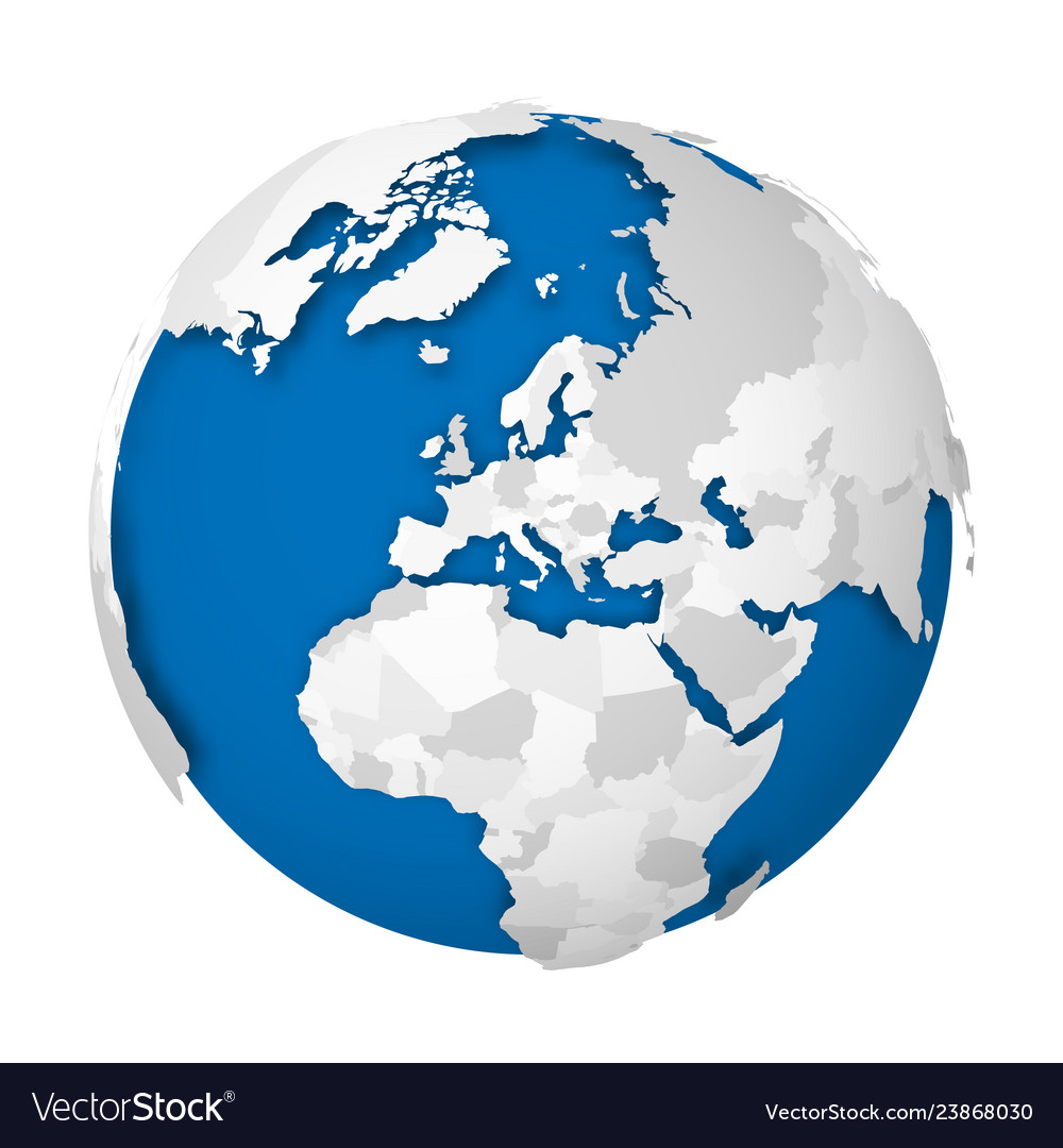 Earth globe 3d world map with grey political