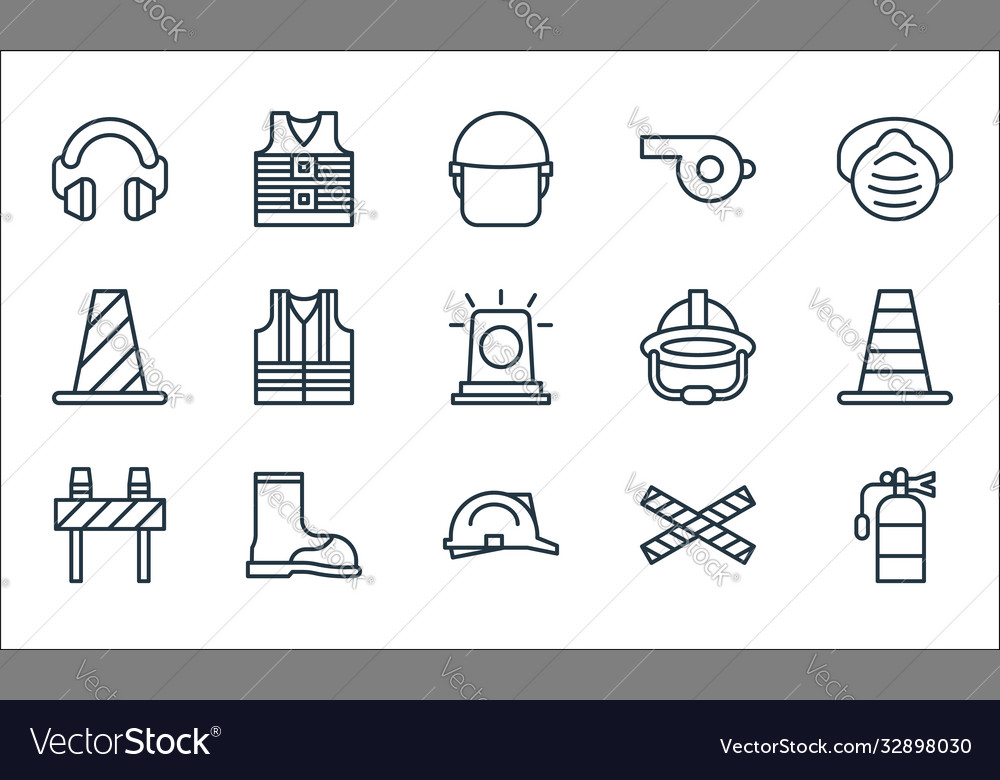 Flat rescue and protective line icons linear set vector image Flat rescue and protective line icons linear set
